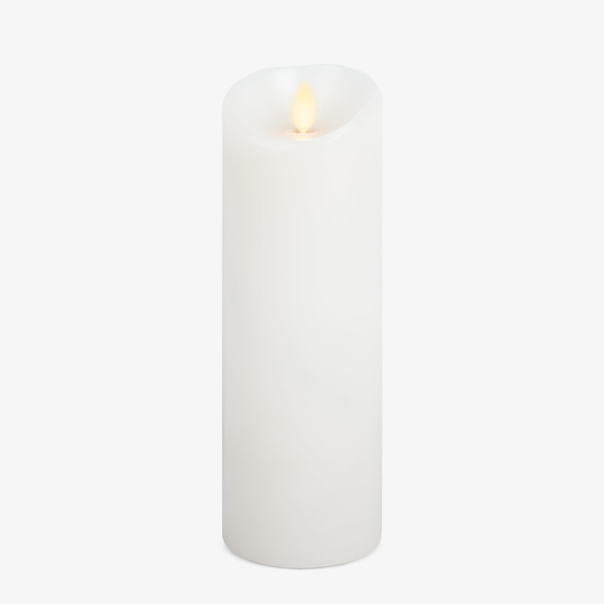 Luminara Realistic Moving Flame LED Candle Scalloped Edge Smooth Finish Real Wax Pillar, Unscented - White (8 Wide x 22 Tall, Centimetre)