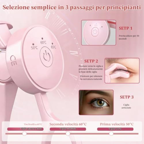 Piegaciglia Riscaldato, piegaciglia professionale, piegaciglia elettrico con ricarica, Elettrico Ricaricabile Riscaldamento Rapido in 8s e 24H di Lunga Durata,per il trucco degli occhi, Eyelash curler