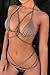 QINSEN Bikini Sets for Women Braid Criss Cross Bandage 2PCS Swimsuit Beige S