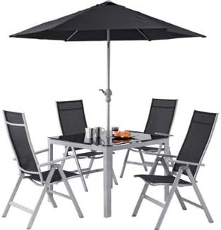 Patio Garden Furniture 4ft Square Glass Dining Table 4 Chairs Parasol Not Included Amazon Co Uk Kitchen Home
