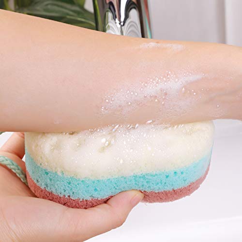 KECUCO 2 Pack Soft Bath Sponge for Women, Men, 100% All Natural Fiber Body Sponge, 3 Colors & Extra Large Size XL with Fine, Soft, Rich Foam (Children/Kids)