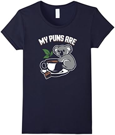 Women's MY PUNS ARE Koala Tea Pun T-Shirt Large Navy