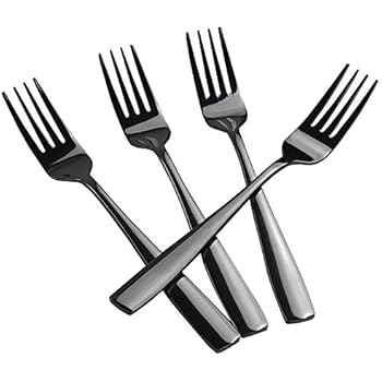 Teyyvn 16-Piece Mirror Finish Black Stainless Steel Dinner Forks, Cutlery Forks, 8.07-INCH