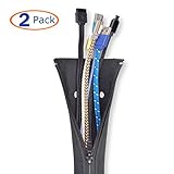 Cable Management Sleeve by Conwork Flexible Neoprene Waterproof Cord Wrap & Zip-up Cover Wire Organizer Protector for TV / Computer / Office Desk / Home Entertainment [2-Pack 20-inch]