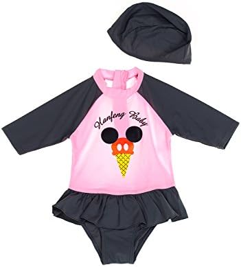 SWIMMING FIT Girls Summer Swimwear Middle Sleeve Rash Guard One-Piece PINK, 7