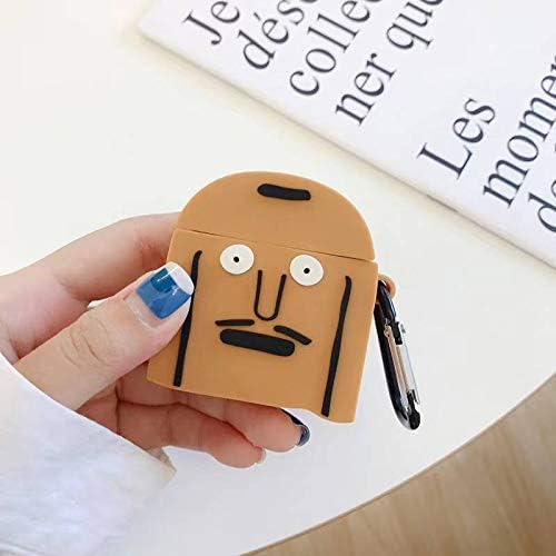 Ultra Thick Soft Silicone Emoji Brown Case for Apple Airpods 1 2 with Bag Hook Protective Mini Bag Protector Shockproof Cute Lovely Fun Korean Boys Girls Men Guys