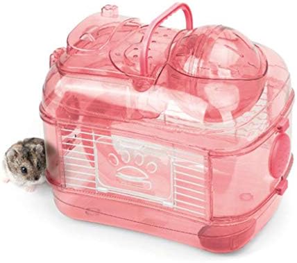 Life HS Crystal Hamster Cage Sport Cage Double-Decker Villa Hamster Complete Equipment Small Animal Perch Fun Cage,Pink