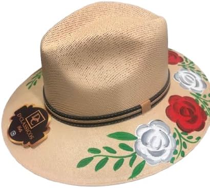 Mexican Artisan Floral Hand Painted Fedora Sun Hat Cream Straw Large NWT Mexican Hand Painted Straw Hat - Etsy main image 4