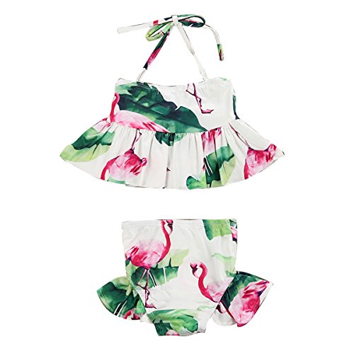 Baby Kids Toddler Girl Flamingo Halter Tops + Shorts Beachwear Swimwear Set (2T)