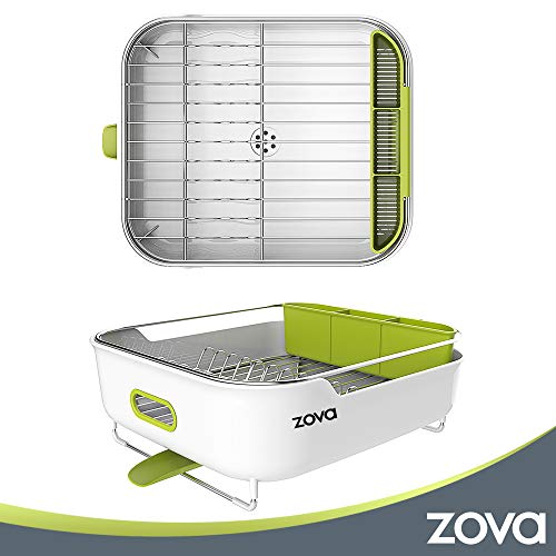 zova Premium Stainless Steel Dish Drying Rack with Swivel Spout , Dish Drainer Utensil Organizer