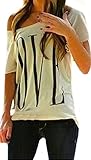Generic Womens Casual Shoulder Off Letterde Printed Short Sleeve Tee