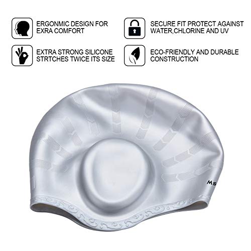 Msicyness Swim Cap Cover Ears for Long Hair 100% Silicone Swimming Hat Unisex Adult Kids Swimming Pool Caps Reduce Water Intake Makes Your Hair Clean - Thumbnail 3