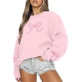 TQUEQRW Oversized Bow Sweatshirt for Women Fall Winter Fashion Pullover Crewneck Long Sleeve Casual Graphic Top