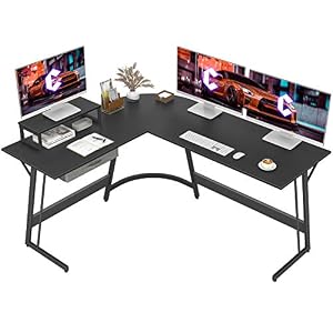 CubiCubi Modern L-Shaped Desk Computer Corner Desk, 59.1″ Home Office Writing Study Workstation with Small Table and Drawers, Space Saving, Easy to Assemble, Black