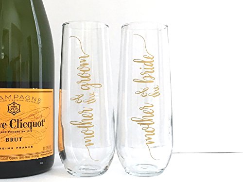 Mother of the Bride and Groom Champagne Flutes - Wedding Toast Glasses - Set of 2