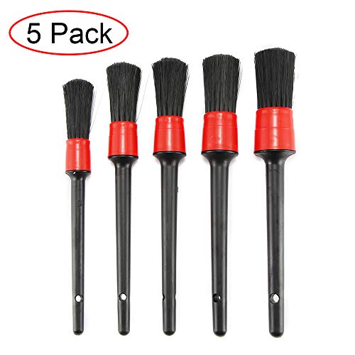 Auto Detailing Brush Set, Car Cleaner Brush Set for Cleaning Wheels,Engine,Air Vents,Leather, 5 Pack Boar Hair Car Interior Wash Detailing Brush for Motorcycle Automotive Cleaning Wheels, Dashboard