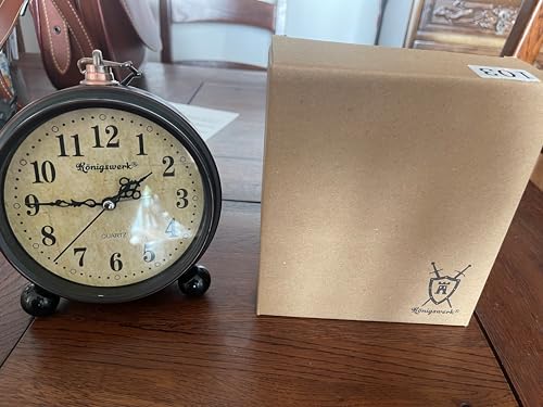 Königswerk Vintage Analog Alarm Clock, 5.25 inch Small Silent Desk Clock with Night Light, Battery Operated for Table, Bedroom, Bedside, Living Room, Room Decor (Classic)