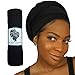 Stretch Head Wraps for Women | Extra Long Jersey Knit Turbans| Soft Cotton African Head wrap Scarf | BLACK HEAD WRAP