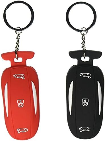 Silicone Car Key Ring, Sunower 2 Packs Key Fob Case Cover Holder for Tesla Model X P90d (Red Black)
