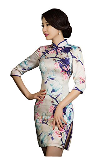Angcoco Women's Half Sleeve Chinese Traditional Mini Cheongsam Dress