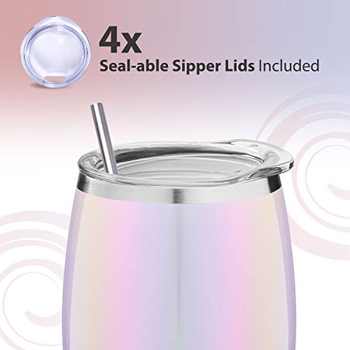 Albor Triple Insulated Wine Tumblers with Lids and Straws Glitter Blush Wine Tumbler Set (12 Oz, 4 Pack)