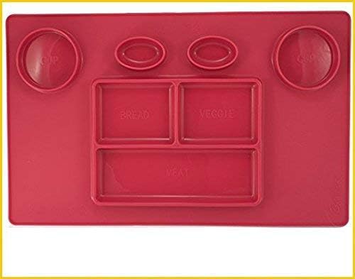Bellee Silicone Placemat One-Piece Non Slip Silicone Child Kids Safe Baby Food Plate Divided Eating Bowl Tray Placemat - One Size - (Red)
