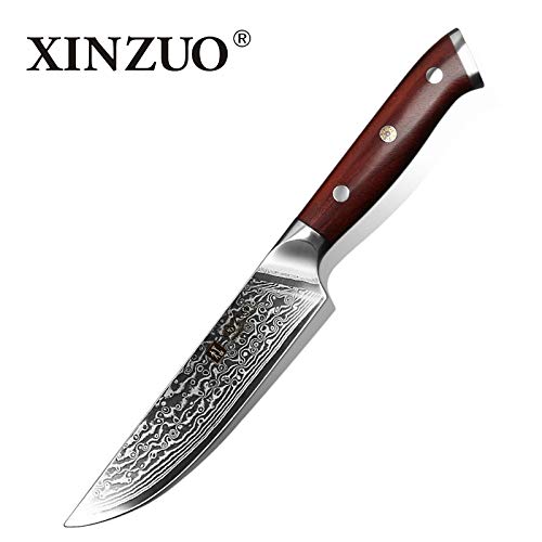 Best Quality - Kitchen Knives - XINZUO 5'' inch Steak Knife Damascus VG10 Steel Kitchen Knives Cutter Tools Utility Knife with Rosewood Handle - by LINAE - 1 PCs