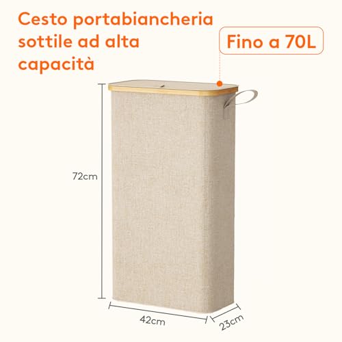Lifewit Space Saving Laundry Basket, Dirty Laundry Basket with Lid, Dirty Laundry Basket for Bathroom, Bathroom, Laundry Basket, 70L, Beige