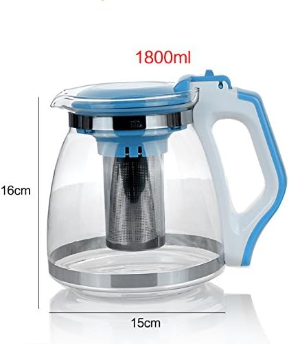 Glass Teapot,Heat-resistant Stainless Steel Filter Teapot Big Tea Leakage 1800ml Large Capacity 1-4 People Teacup Kettle Not Easy Drop Tea-Blue 1500ml