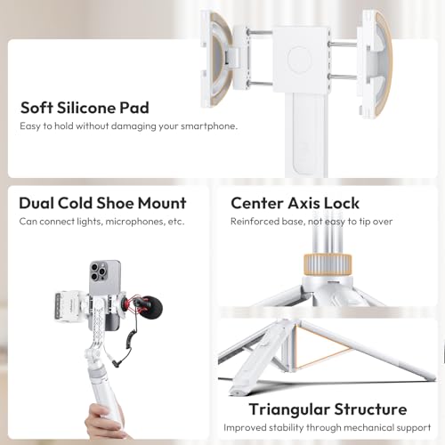 ULANZI TT88 Mobile Phone Tripod 145 cm, Magnetic Selfie Stick with Remote Control, Tripod for Smartphone with 2 in 1 Phone Clip, 2 Cold Shoe Mount Mobile Phone Tripod Compatible with iPhone/Samsung/Huawei