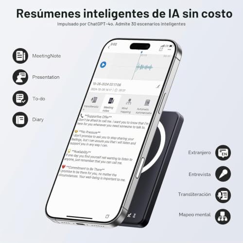 AI Voice Recorder 64GB Memory, AI Voice Recorder Free Transcription and Chatgpt Summary, Support for Real Time Translation in 121 Languages, Support for App and Networks, Wireless Charging
