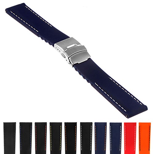 StrapsCo Rubber Watch Band with Stitching & Deployant Clasp - Quick Release Strap - 18mm 20mm 22mm 24mm