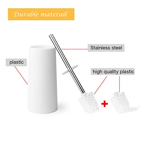 KEEGH Toilet Brush and Holder Modern Design Heavy Duty Stainless Steel Handle Compact Toilet Bowl Cleaner Set with Replacement Brush Head (White)