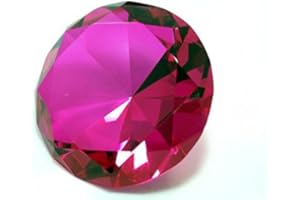 Zoogamo 3” / 80 mm Hot Pink Diamond Shaped Glass Crystal Paperweight – Home Office Decor & Wedding Favors Decoration with Gift Box