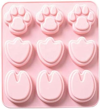 Desirabely DIY Ice Tray 9 Cavity Cartoon Animal Footprints Silicone Mould Cake Baking Tools Chocolate Mould Pastry Bread Cake Tools for Baking Biscuit Cooking Cookies Cake Chocolate pink