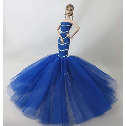 EDTara 30CM Royal Blue Stripes Printing Fishtail Wedding Dress(Not Including Dolls)