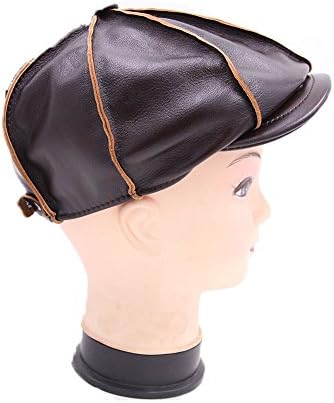 MMFur Men's Genuine Leather Vintage Newsboy Cap Ivy Baret Deep Brown XL