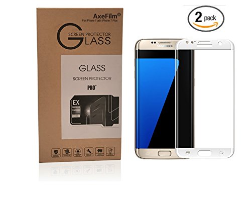 [2 Pack]Samsung Galaxy S7 Edge Screen Protector Glass (Full Screen Coverage), AxeFilm Samsung Galaxy S7 EdgeTempered Glass Screen Protector [NOT S7 ] [Case Friendly/HD Clear/Anti-Scratch/] (White)