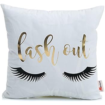 Monkeysell Bronzing Flannelette Home Pillowcases Decoration Throw Pillow Cover Lips Love Puzzles Olive Pineapple Eyelashes Letters Lash Out Pattern Design Gold Throw Pillow Cover