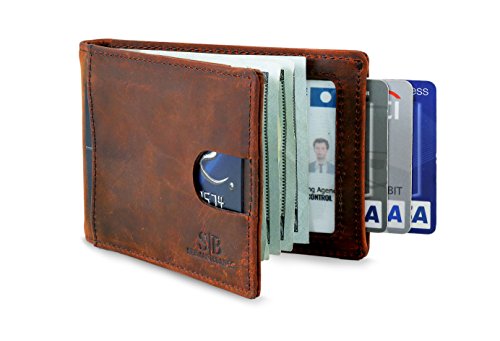 Travel Wallet RFID Blocking Bifold Slim Genuine Leather Thin Minimalist Front Pocket Wallets for Men Money Clip - Made From Full Grain Leather (Canyon Red 1.0)