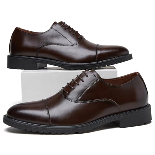 Men's Pointed-Toe Leather Dress Shoes - Formal Business Oxfords for Office & Wedding