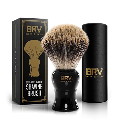 BRV MEN Shaving Brush - Pure Badger Hair - Badger Brush - Rich Lather - Shave Brush - Use with Double-Edge Safety, Straight Razor or Shaving Bowl - Genuine Badger Bristles - 19mm knots - Black - Thumbnail 7