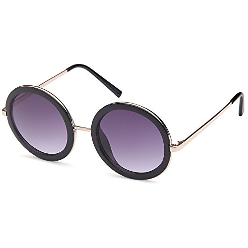 SUNLOUNGER Womens UV400 Vintage Retro Sunglasses - Gradient Purple Lens on Gold & Black Frame