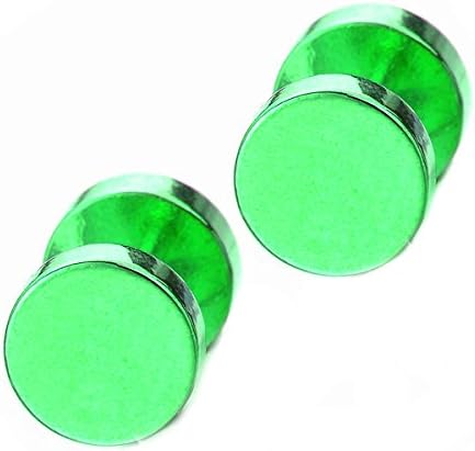 Joybeauti 6mm Unisex Stainless Steel Cheater Fake Ear Plugs Gauges Illusion Tunnel Screw Stud Earrings Pack of 1 Pair (Green)