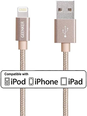 iPhone Charger, GEENKER 1Pack 3ft Lightning Cable 8pin Nylon Braided Charging Cable USB Syncing Cord for Apple iPhone SE/6S/6S Plus/6/6 Plus/5S/5/5C/iPad Mini/Air Compatible With IOS 9 (Gold)