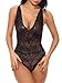 wearella Women Deep V Lingerie One Piece Babydoll Open Back Halter Mini Bodysuit Black
