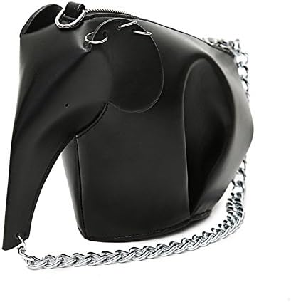 Oudy Womens Mini Elephant Coin Purse Fashion PU Leather Shoulder Handbag Black with chain