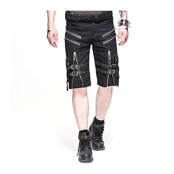 Devil-Fashion-Punk-Men-Casual-Shorts-Rock-Zipper-Summer-Black-Short-Pants-L