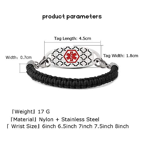 BBX JEWELRY Medical ID Alert Bracelets Black Silhouette Stainless Steel Med ID Tag for Women Men Free Engraving - Thumbnail 2