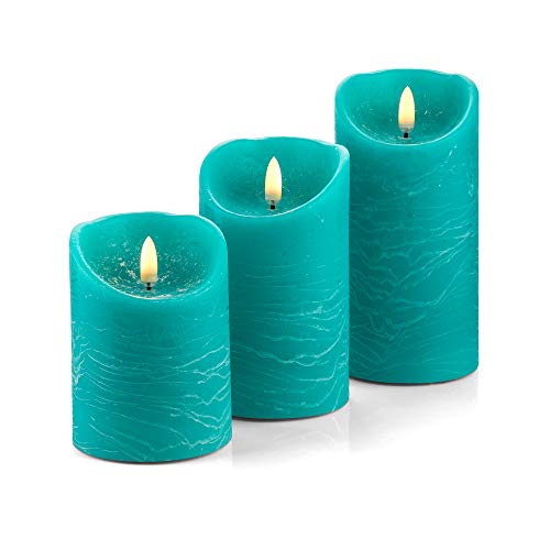 Set of 3 Realistic Flameless Turquoise LED Candles with Remote Control